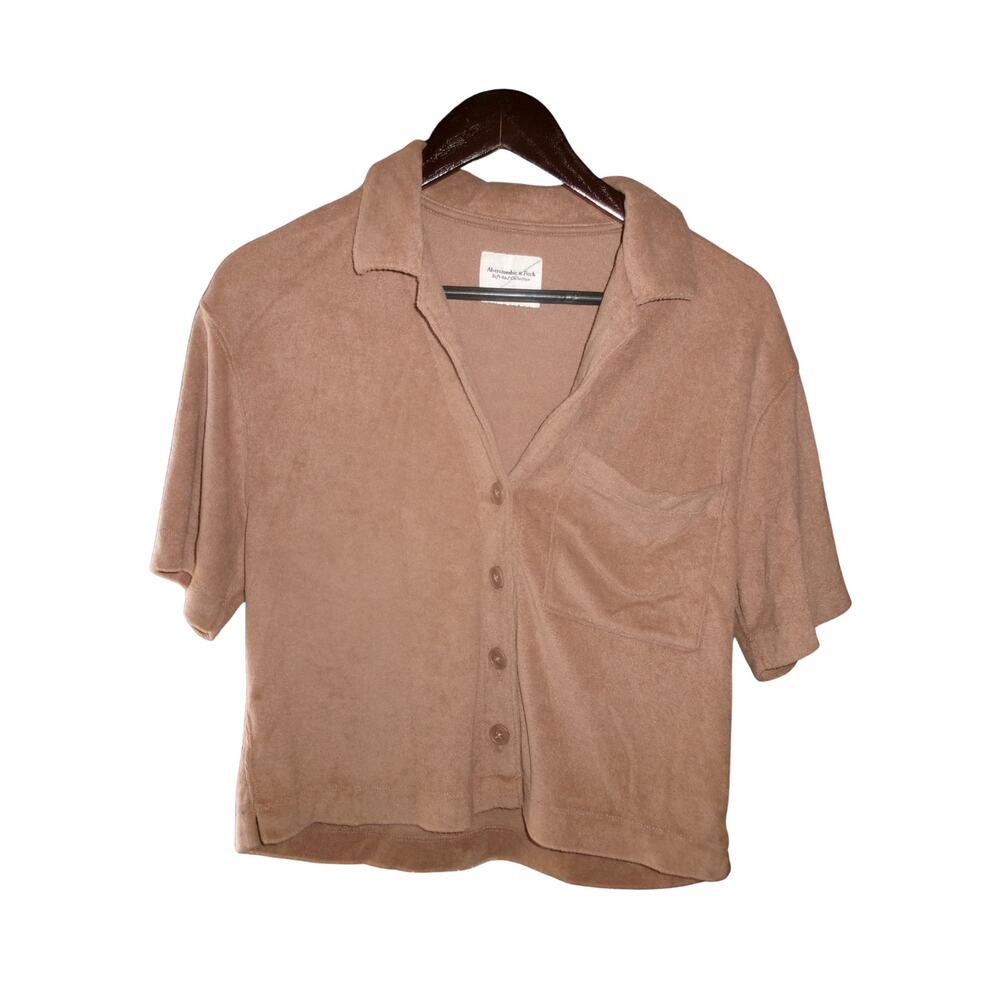 Abercrombie & Fitch Soft A&F Collection Terry Cloth Button Shirt Brown S